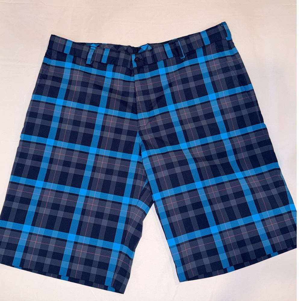 Nike Golf Shorts Blue Plaid Dri-FIT Performance Mens 38